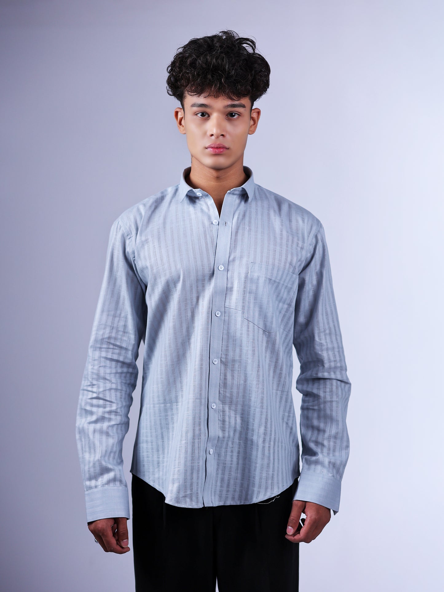 Grey Stripes Linen Shirt