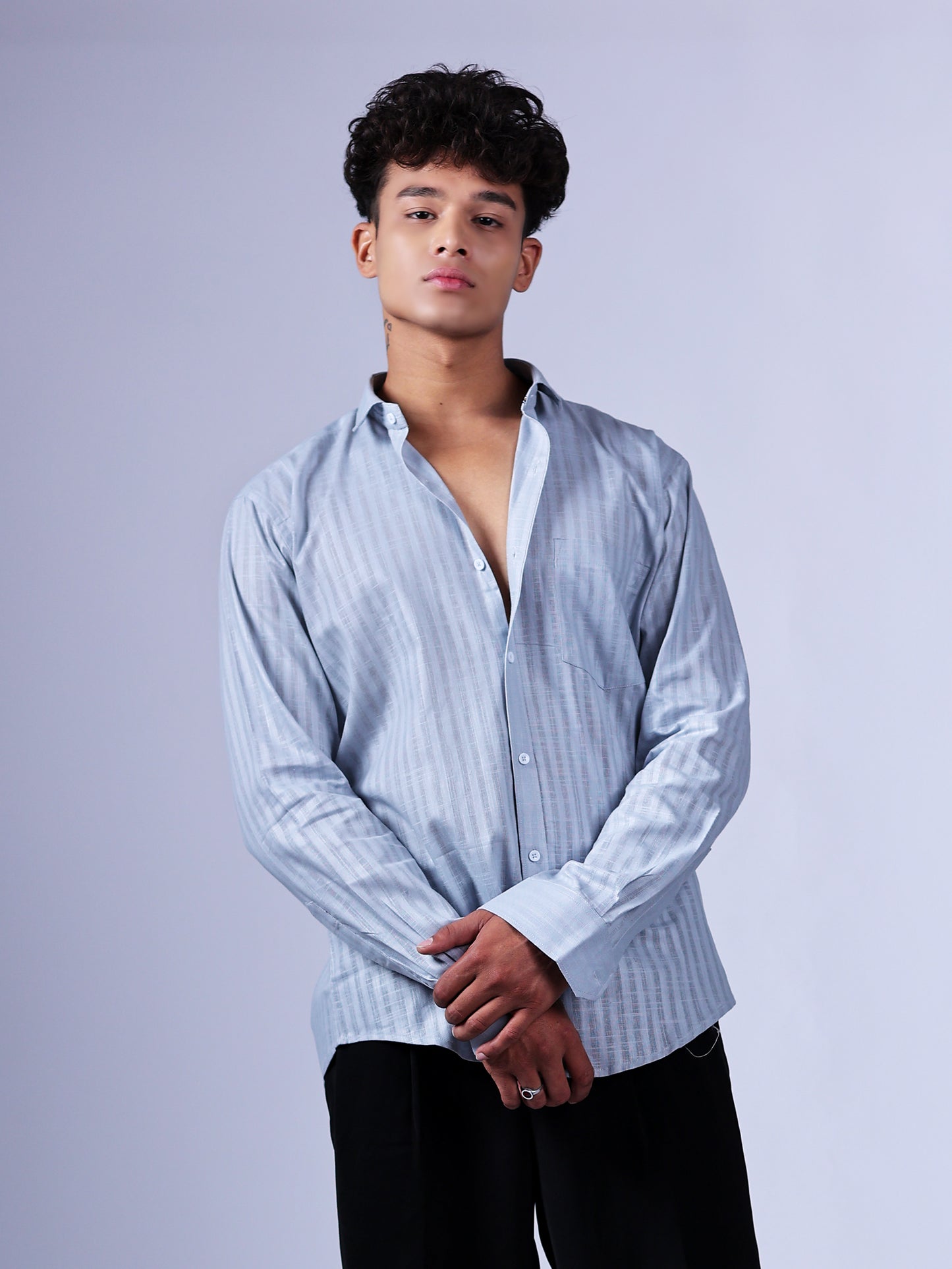 Grey Stripes Linen Shirt