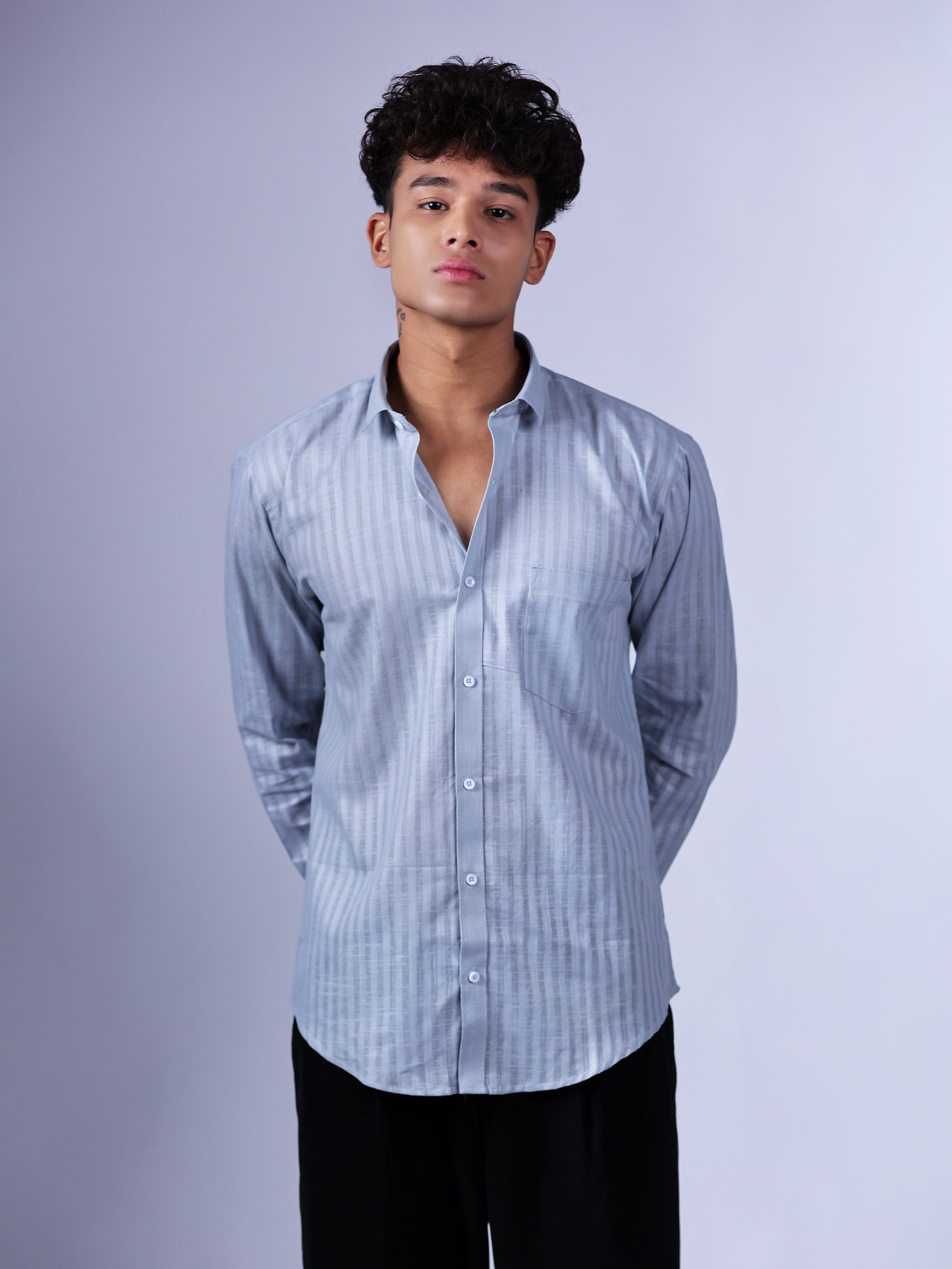 Grey Stripes Linen Shirt