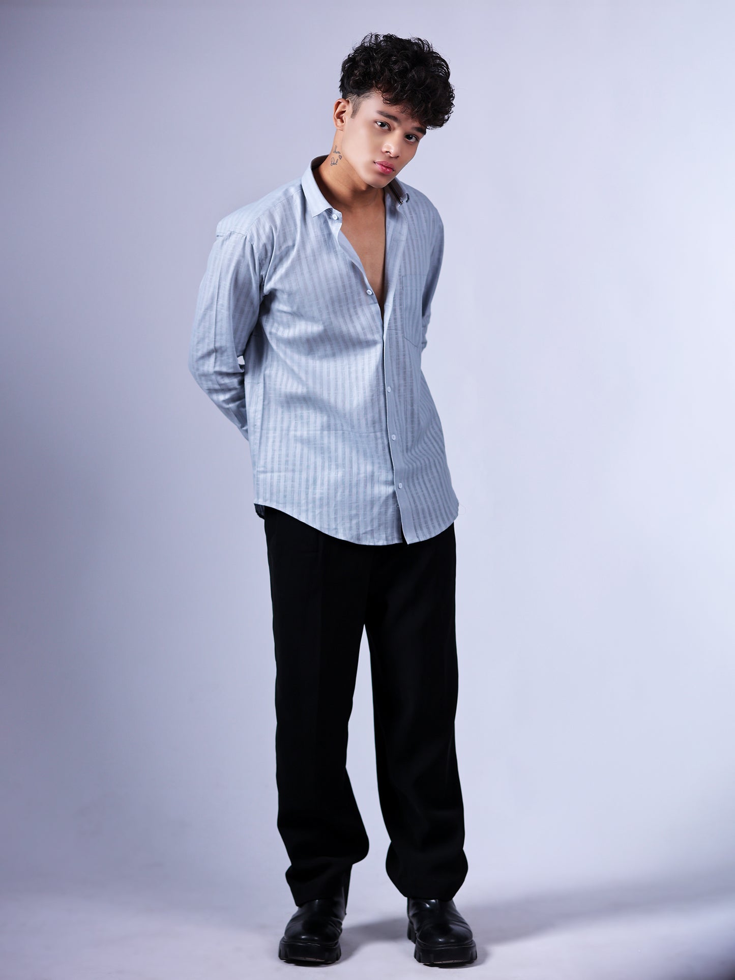 Grey Stripes Linen Shirt