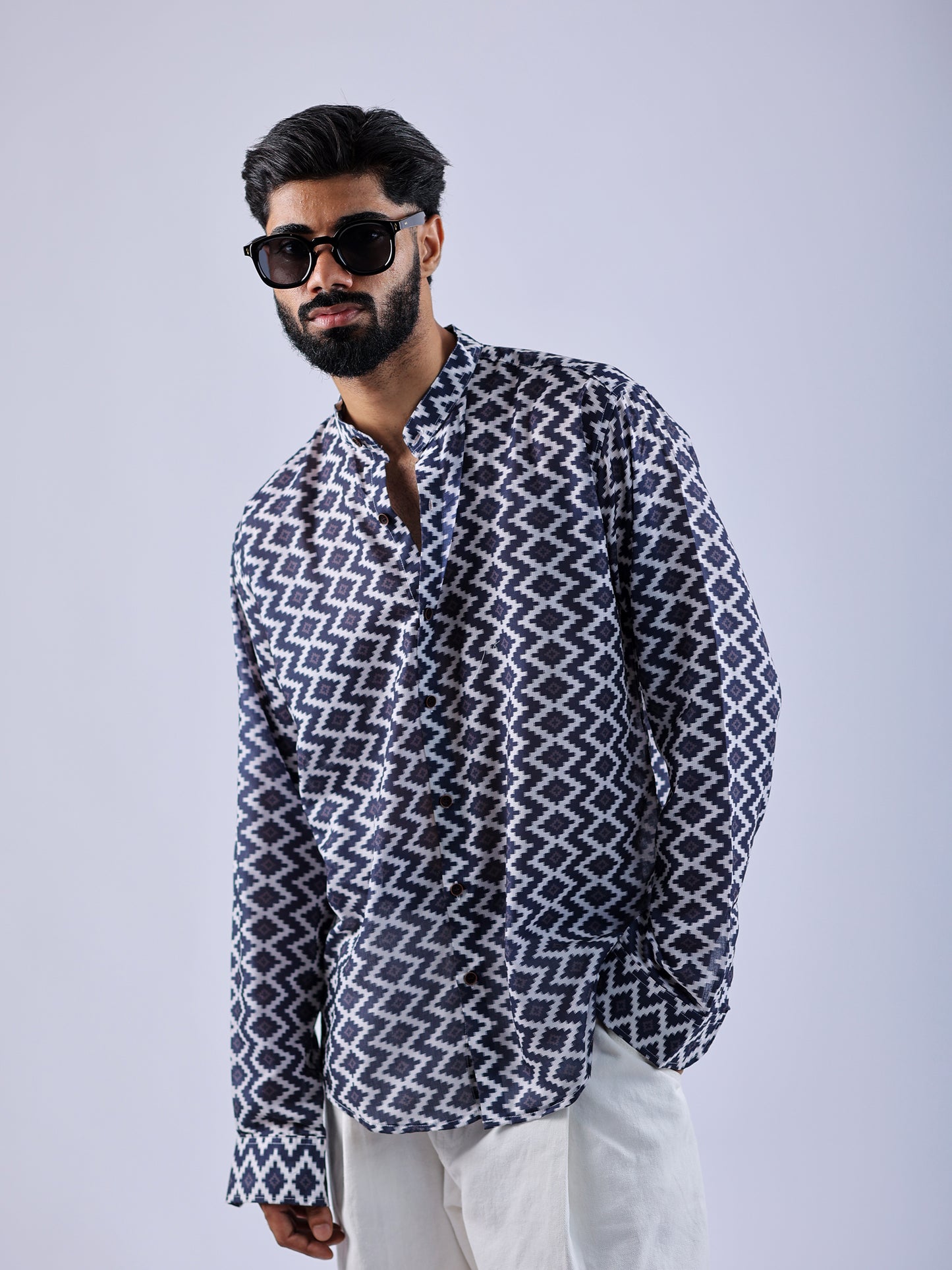 Navy Blue Geometric Design Shirt