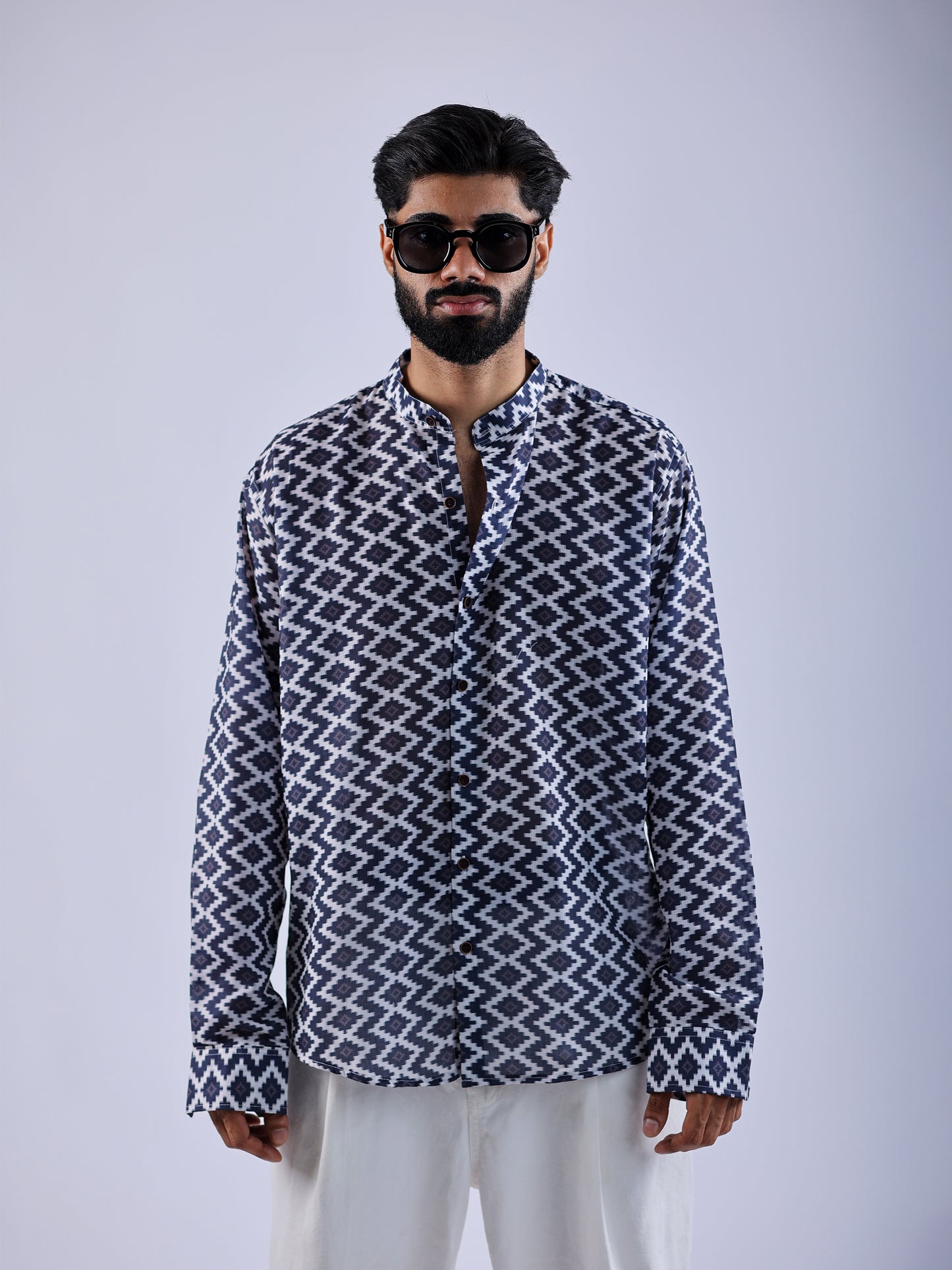 Navy Blue Geometric Design Shirt