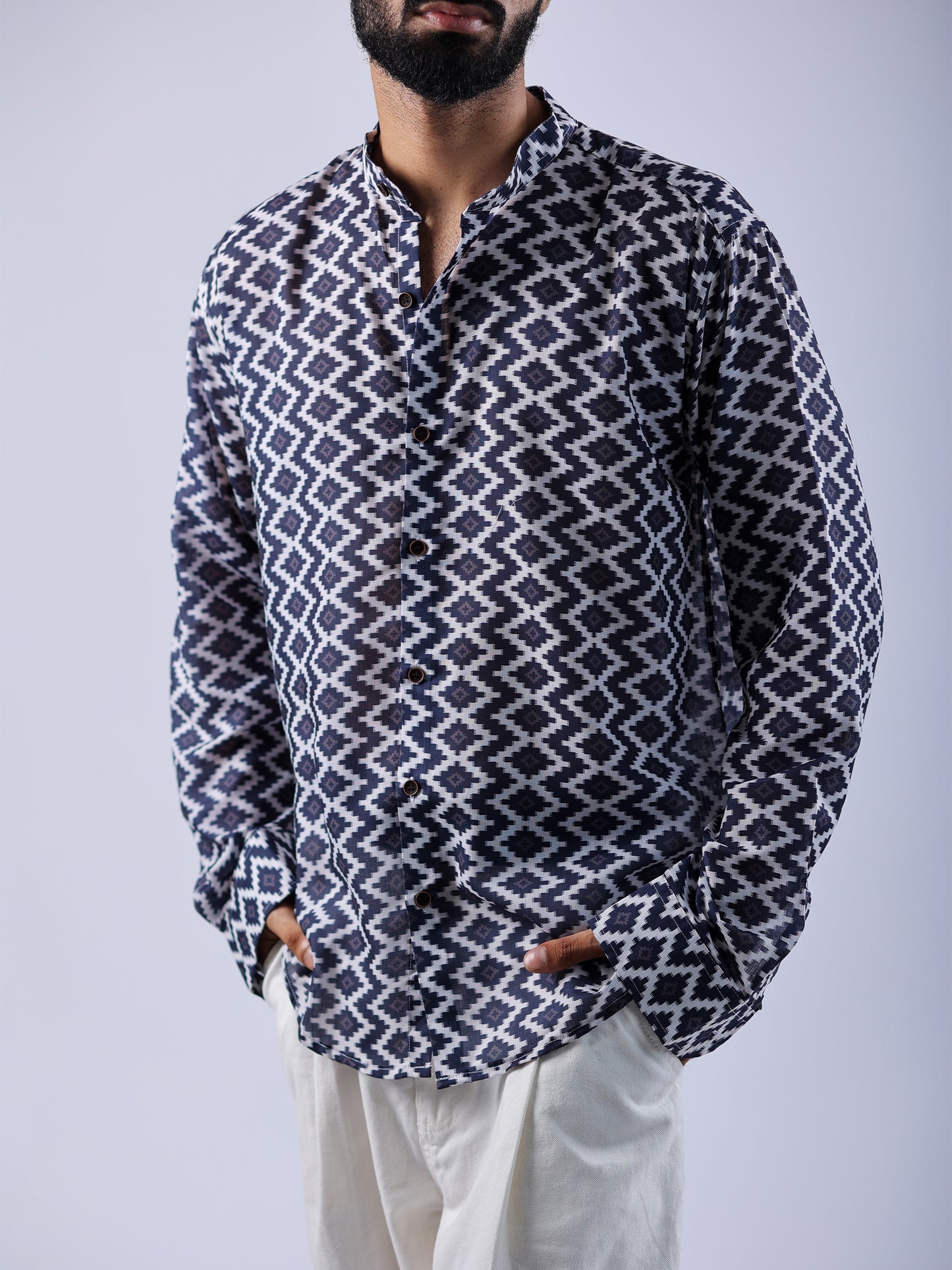 Navy Blue Geometric Design Shirt