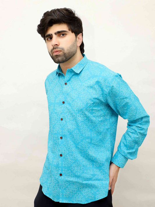 Subtle Print Sky Blue Shirt