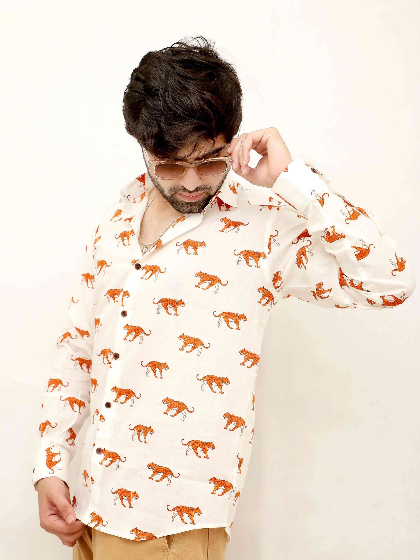 Tiger Print Milky White Shirt