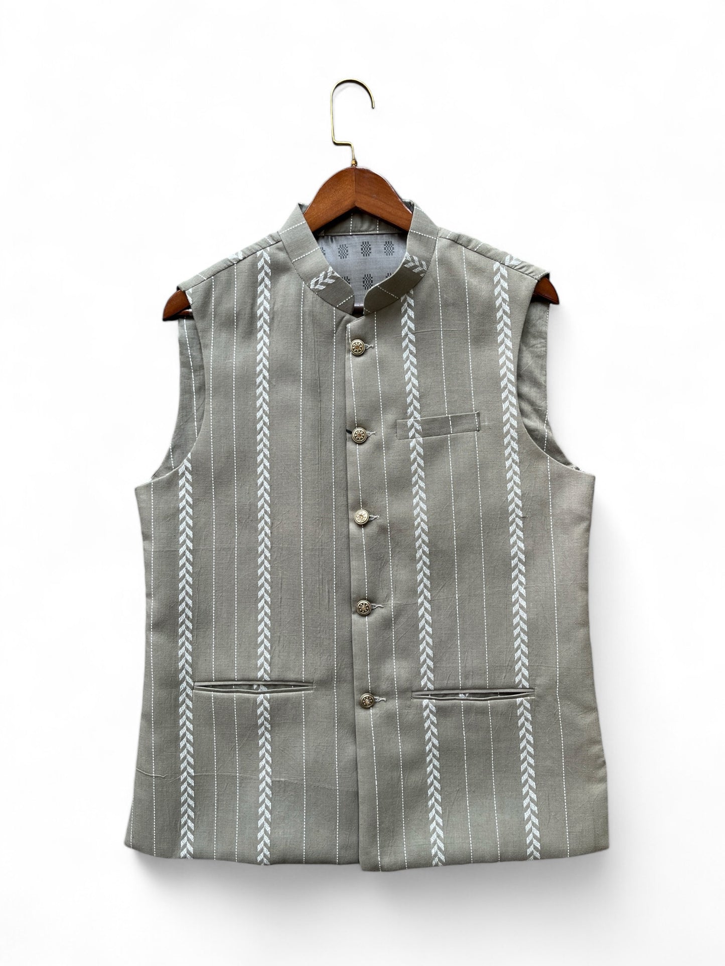 Sandy brown strips Nehru jacket