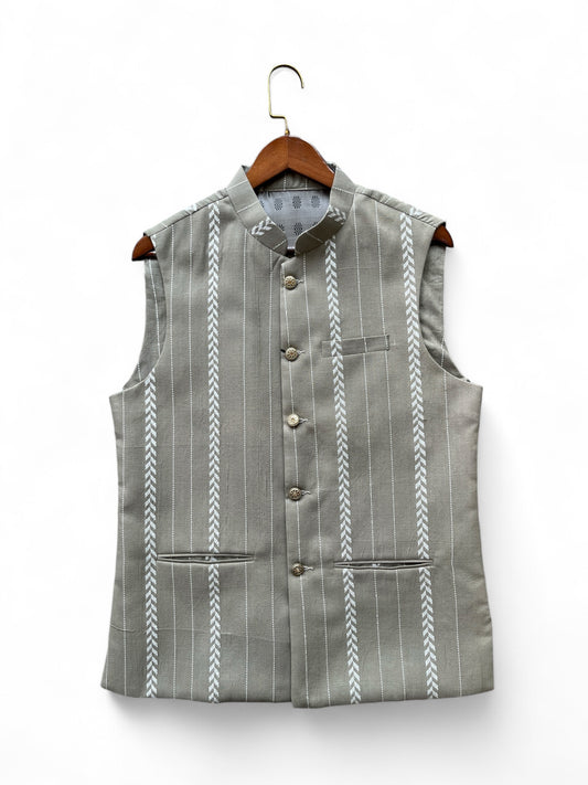 Sandy brown strips Nehru jacket