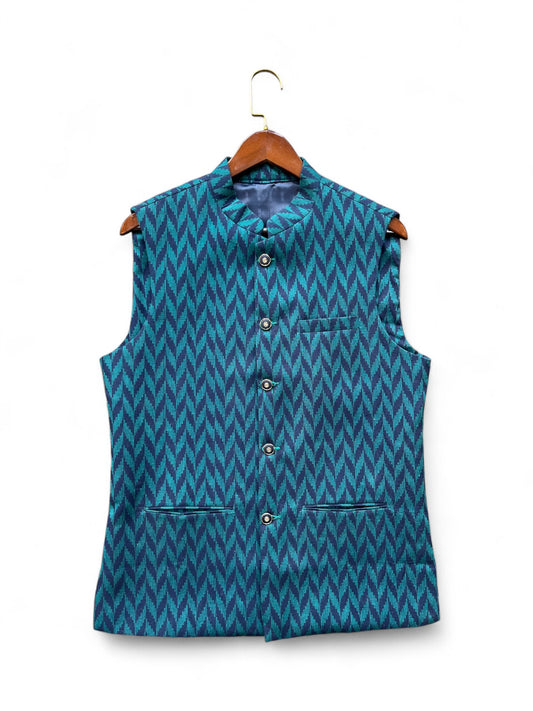 Blue wavy Nehru jacket