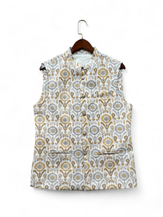 Yellow Tribal motif Nehru jacket